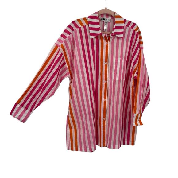 Beach Riot Tops - BEACH RIOT Alexa Stripe Button Down Tunic L/XL Sunset Stripes Pink Orange Swim